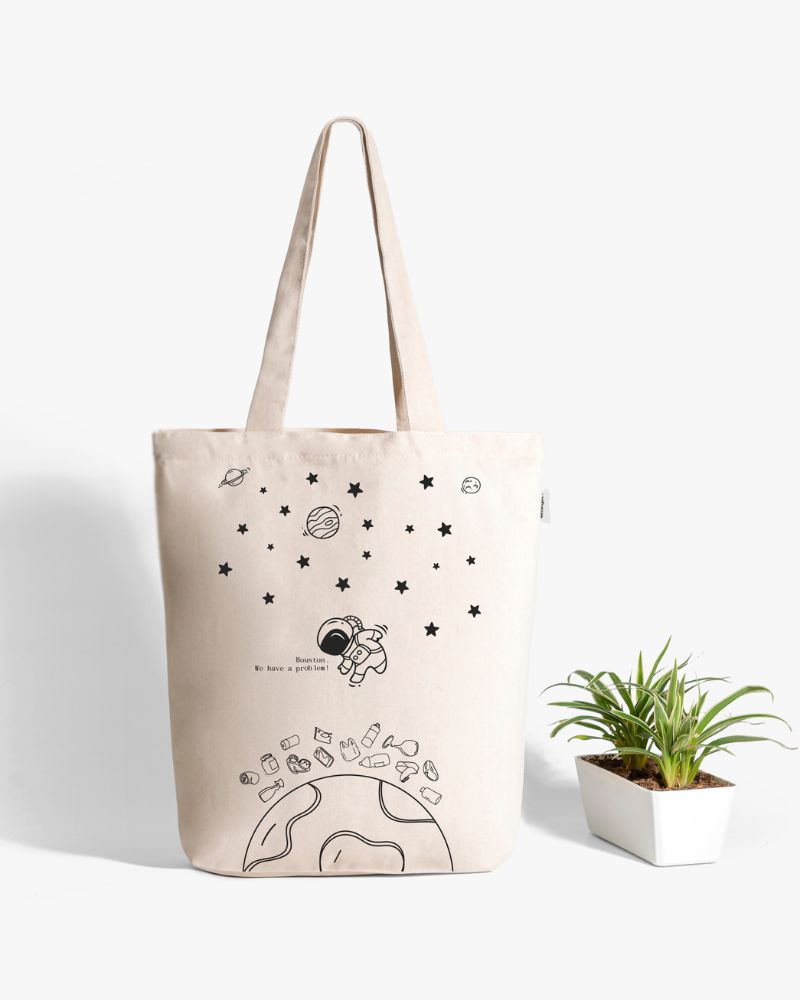 Houston White Canvas Tote Bag - Green