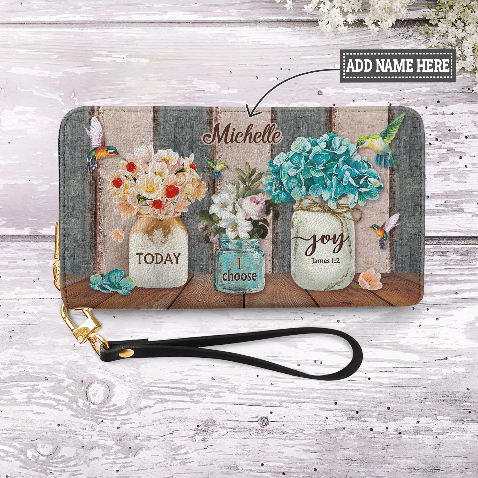 Today I Choose Joy James 1 2 Hummingbird Flower NNRZ27030916UZ Zip Around Leather Wallet - HolisticBags product image