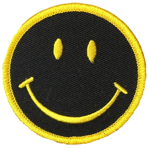 Black and Yellow Smiley Face Iron on Embroidered Patch Applique