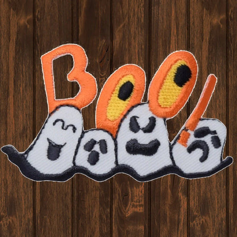Scary Ghost "Boo" Embroidered Patch (Iron On)