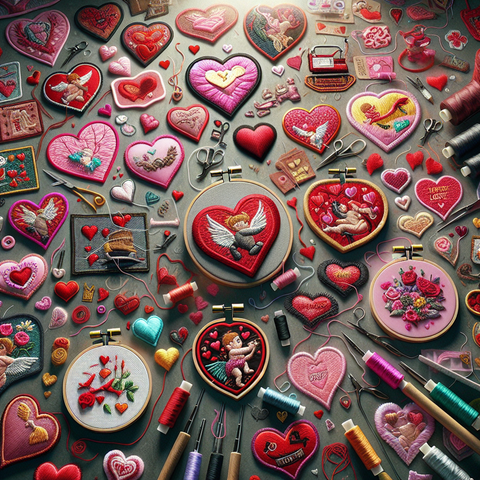 AI generated image of iron on valentines patches!