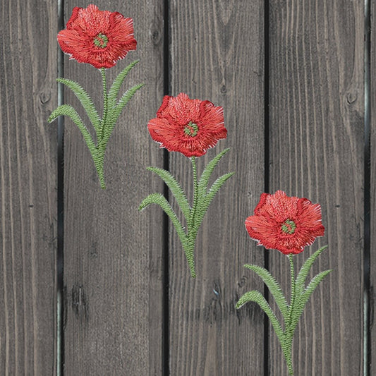 Poppy Iron-on Patch, Embroidered Flower Applique, Flower Iron-on Patch