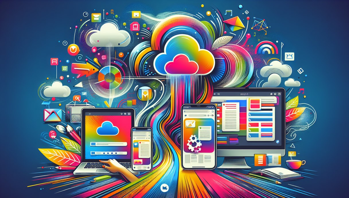 An illustration showing OneDrive being used across multiple devices.