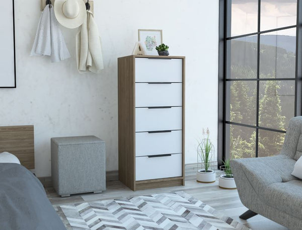 Mueble Tocador Wesley, Miel y Blanco, Cuatro Cajones Para Ubicar Maquillaje