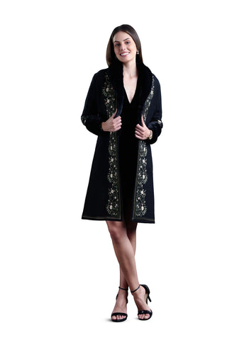 Embroidered Fur Long Coat