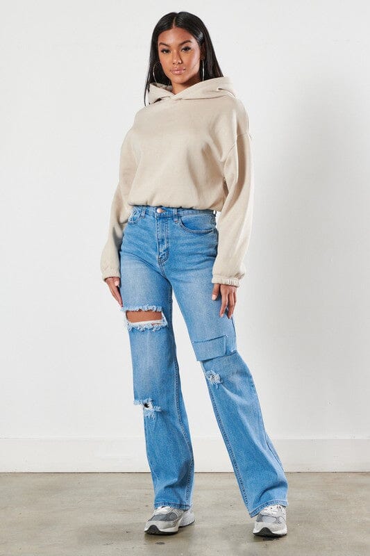 High Rise Distressed Wide Leg Jeans - Knitted Belle Boutique