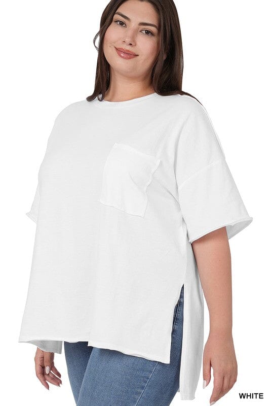 Ivory Plus Oversize Front Pocket Raw Edge Boyfriend Zenana Tee 1