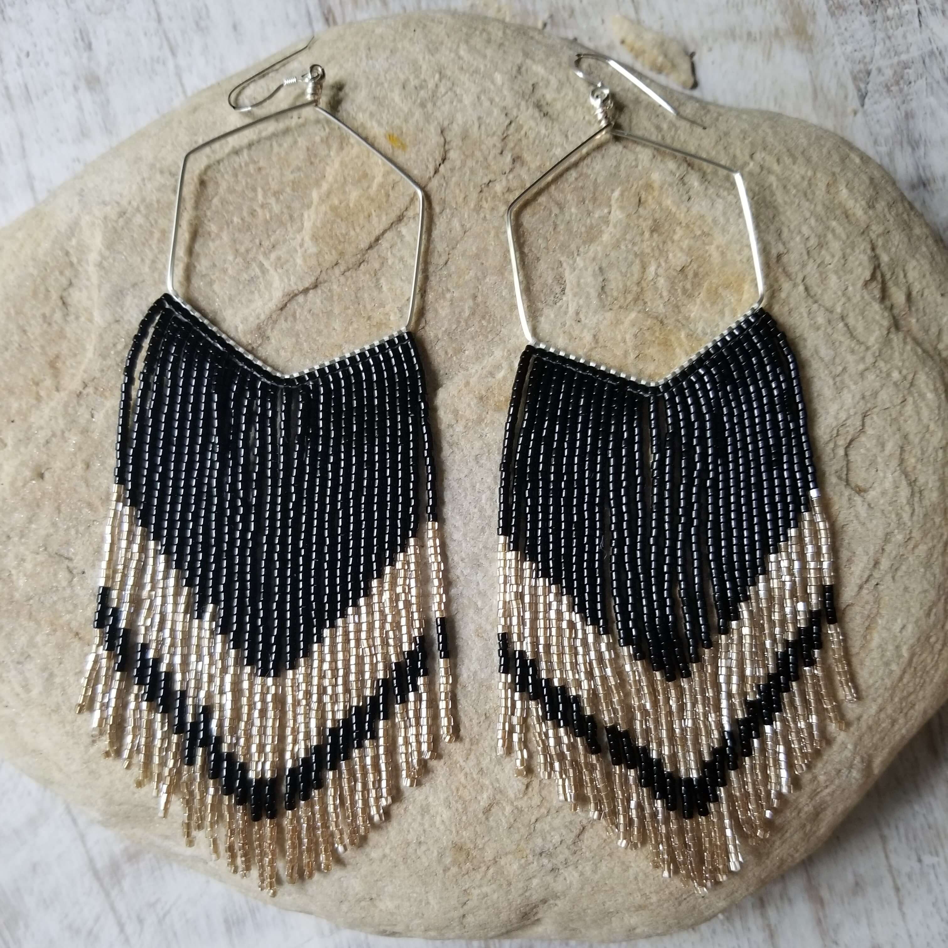 Champagne Large Beaded Fringe Shoulder Duster Earrings