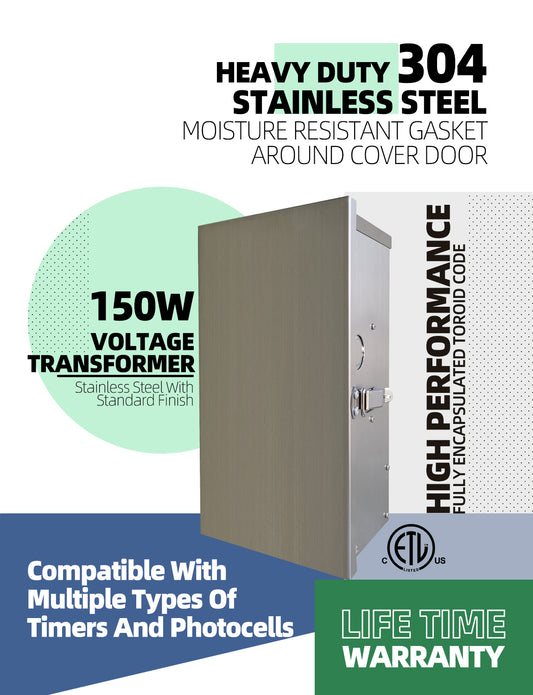 Stainless Steel 150-Watt Outdoor Low Voltage Transformer