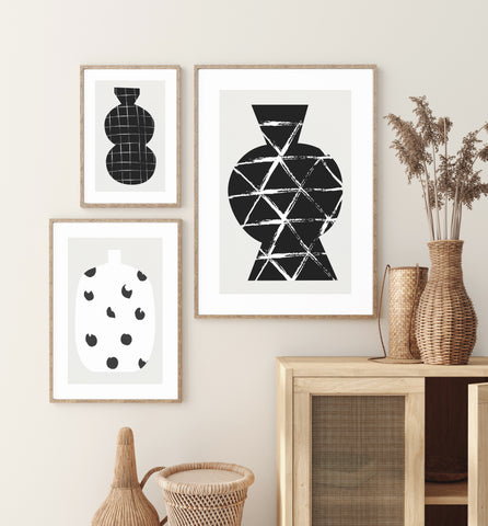 minimalistic black and white geometric wall art set of 3. 