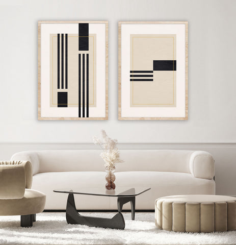 Minimalist geometric framed wall art set of 2