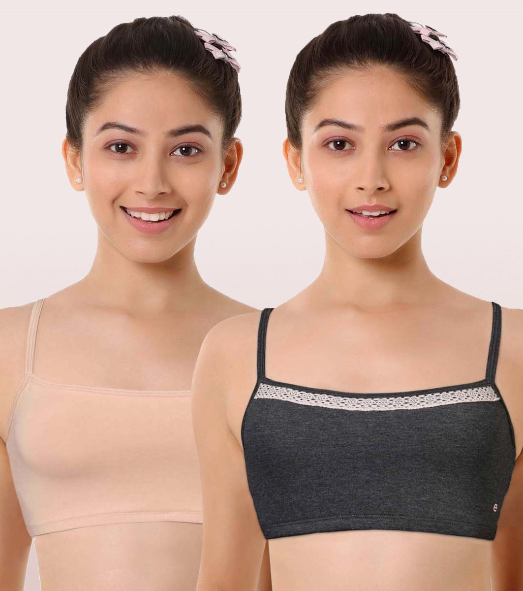 Wide Strap Easy Fit Stretch Cotton Beginners Bra With Antimicrobial Finish  - SKIN / XXS