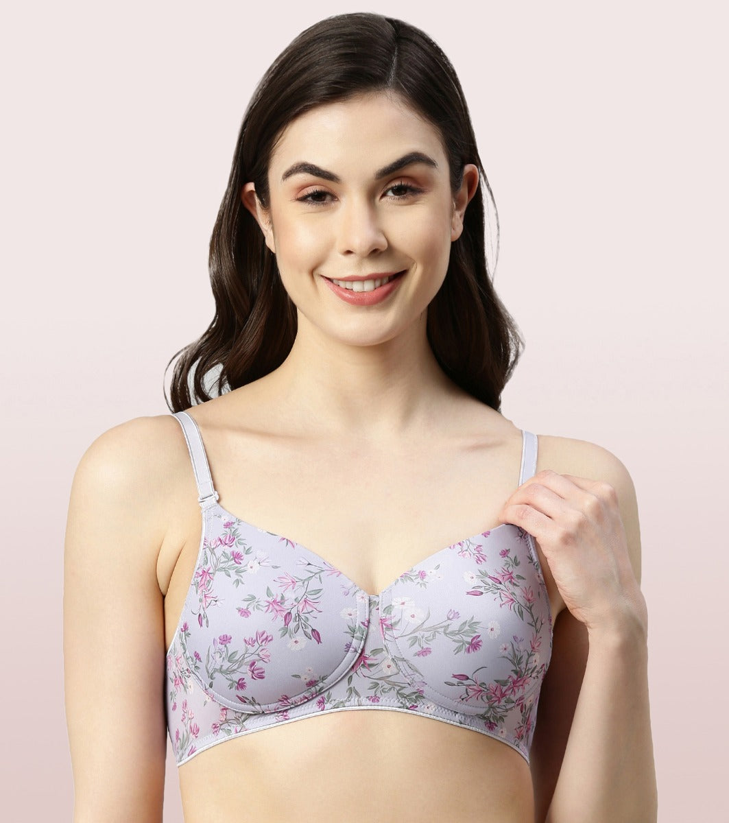 Enamor Perfect Coverage Supima Cotton T-Shirt Bra For Everyday Comfort -  Padded, Non-Wired Bra & Medium Coverage Bra | A039 - Lilac Aster / 32B