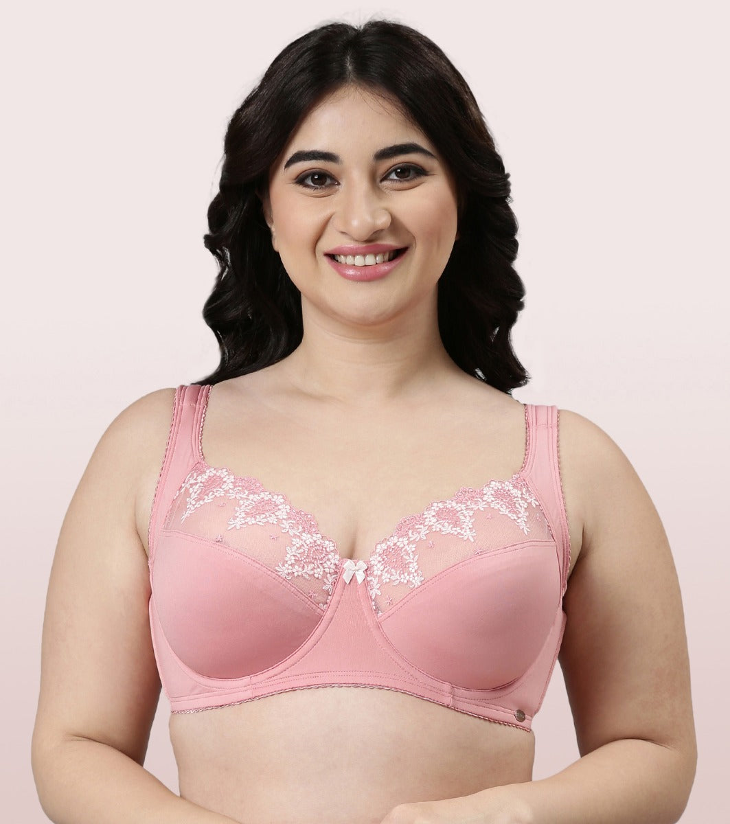 Buy Enamor Fb06 Non Padded Wirefree Full Coverage Full Support Classic Lace  Lift Bra - Red online