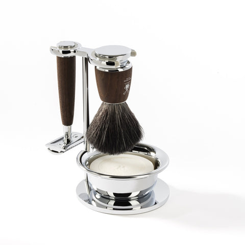 MÜHLE RYTMO Steamed Ash Black Fibre Brush and Safety Razor Shaving Set with Bowl