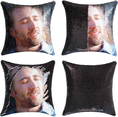 Nicolas Cage Sequin Throw Pillow Cover