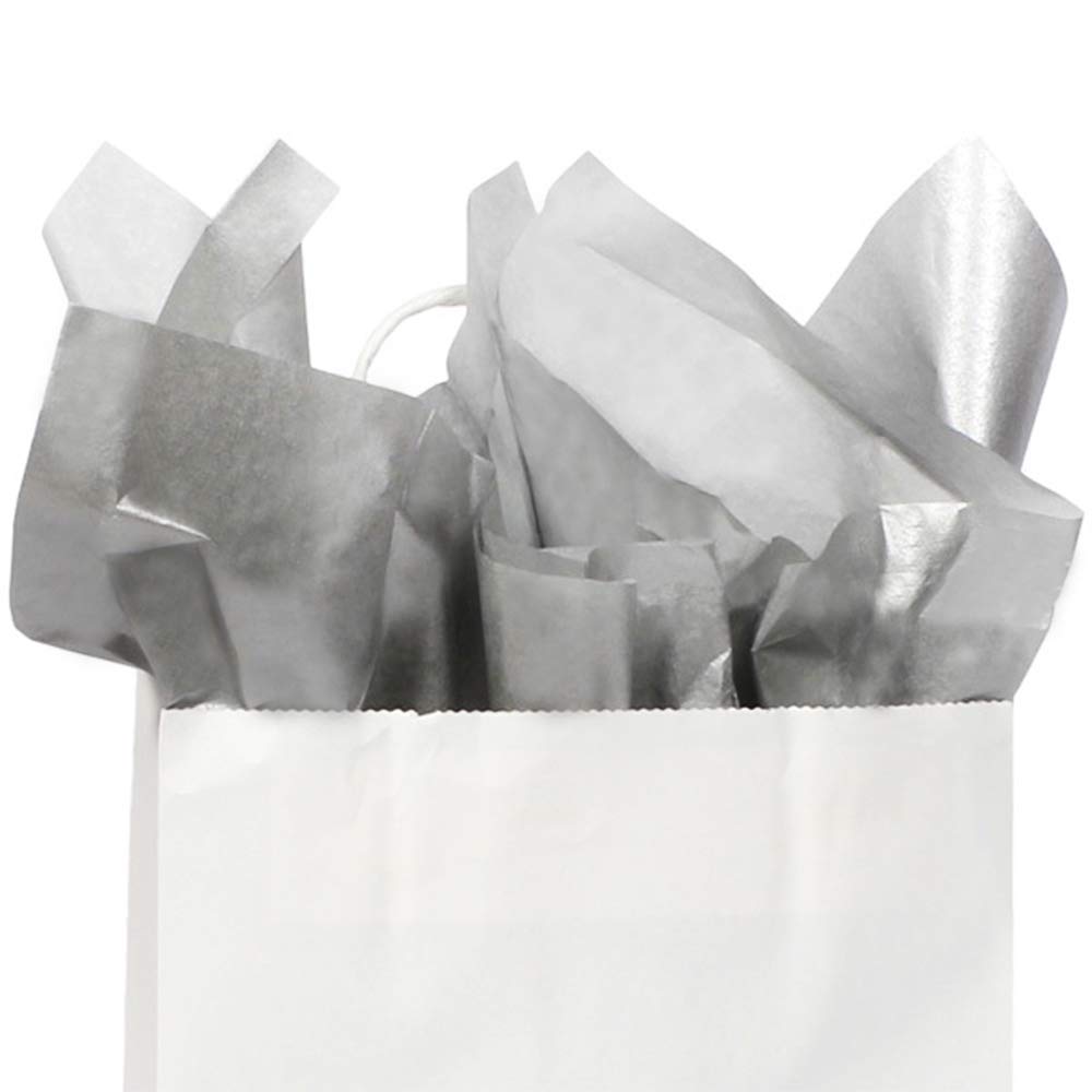 20 x 27.6 Inches Silver Tissue Paper, 50 Sheets Large Tissue Paper for Gift Wrapping, White Metallic Silver Printed Tissue Paper for Gift Bags