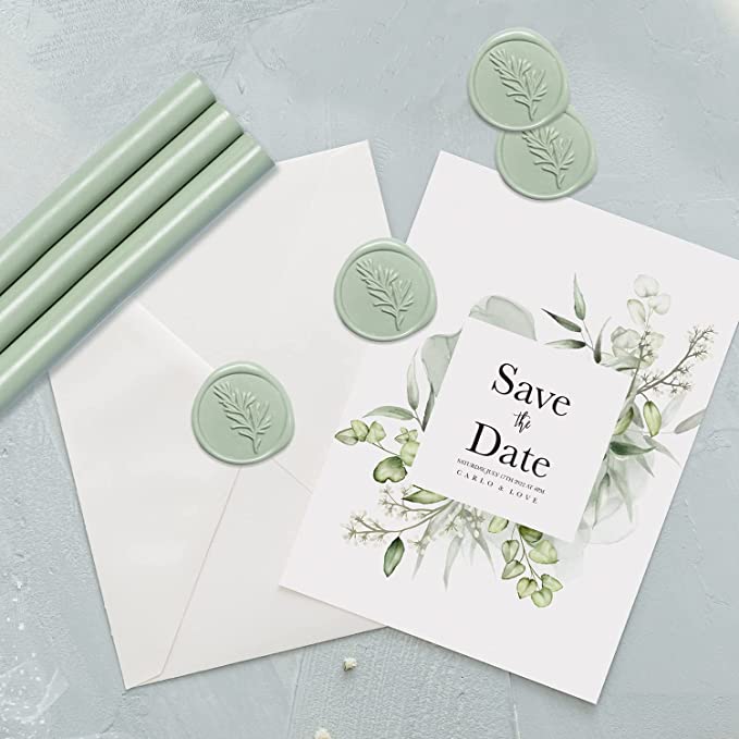  UNIQOOO Wax Seal Stickers - Rosemary Wedding Invitation  Envelope Seal Stickers, 100 Pcs Self Adhesive Olive Green Stickers, Perfect  for Invitation, Envelopes, Gift Wrapping, Christmas
