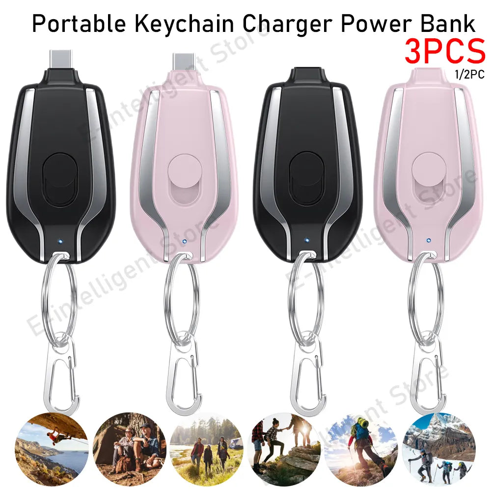 1/2/3PCS Portable Mini Keychain Charger 1500mAh External Battery Wireless Charging For iPhone Xiaomi Samsung Backup Power Bank