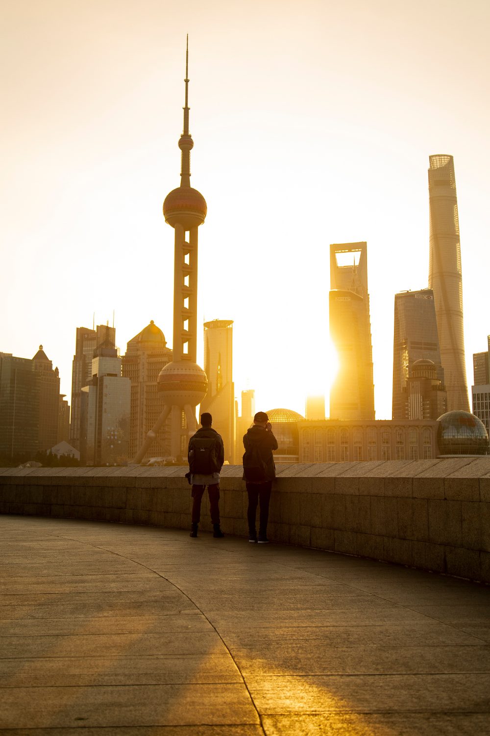 View of towers in Shanghai, China during sunrise