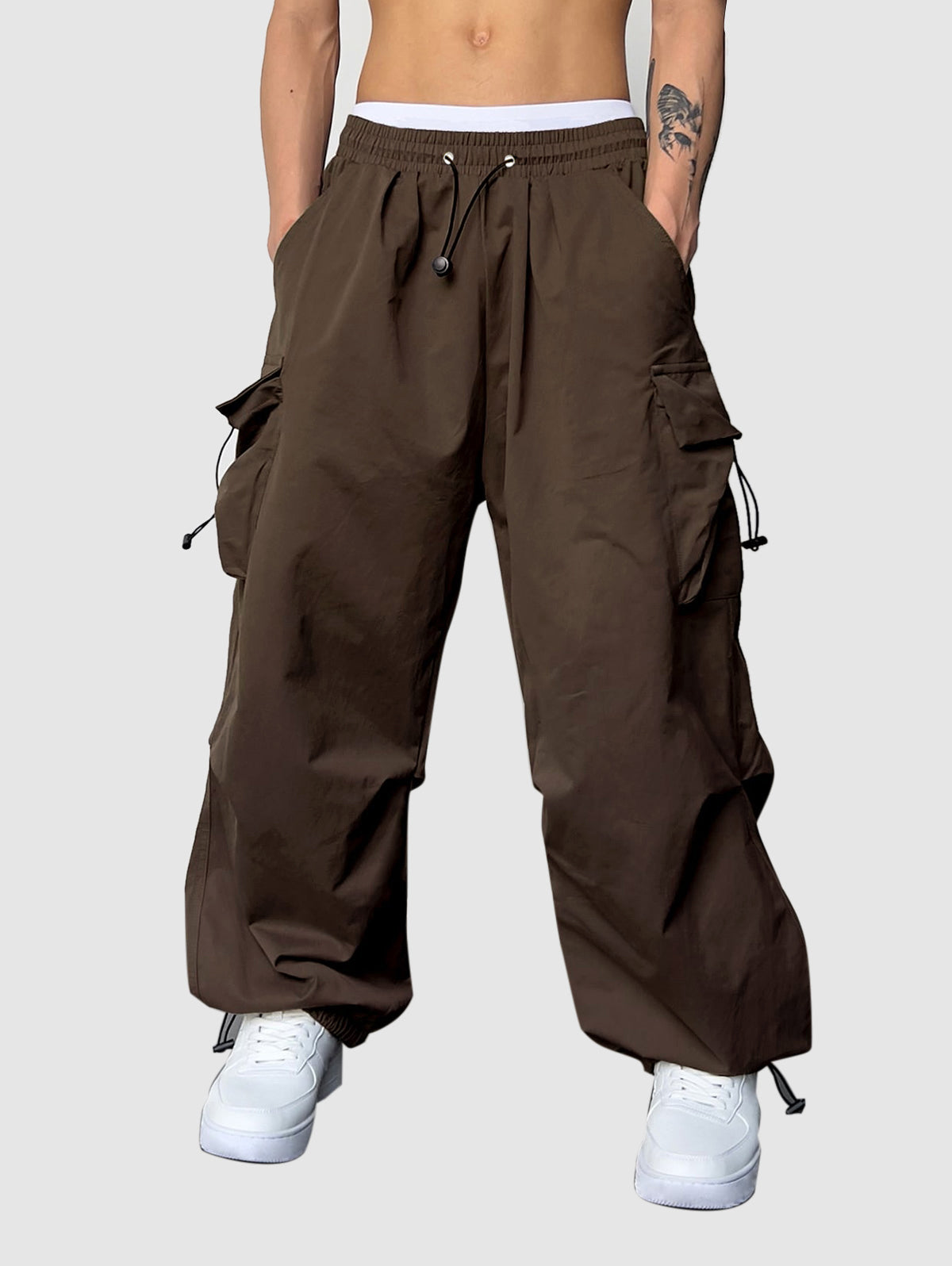 Mens Drawstring Pocket Beam Feet Cargo Pants