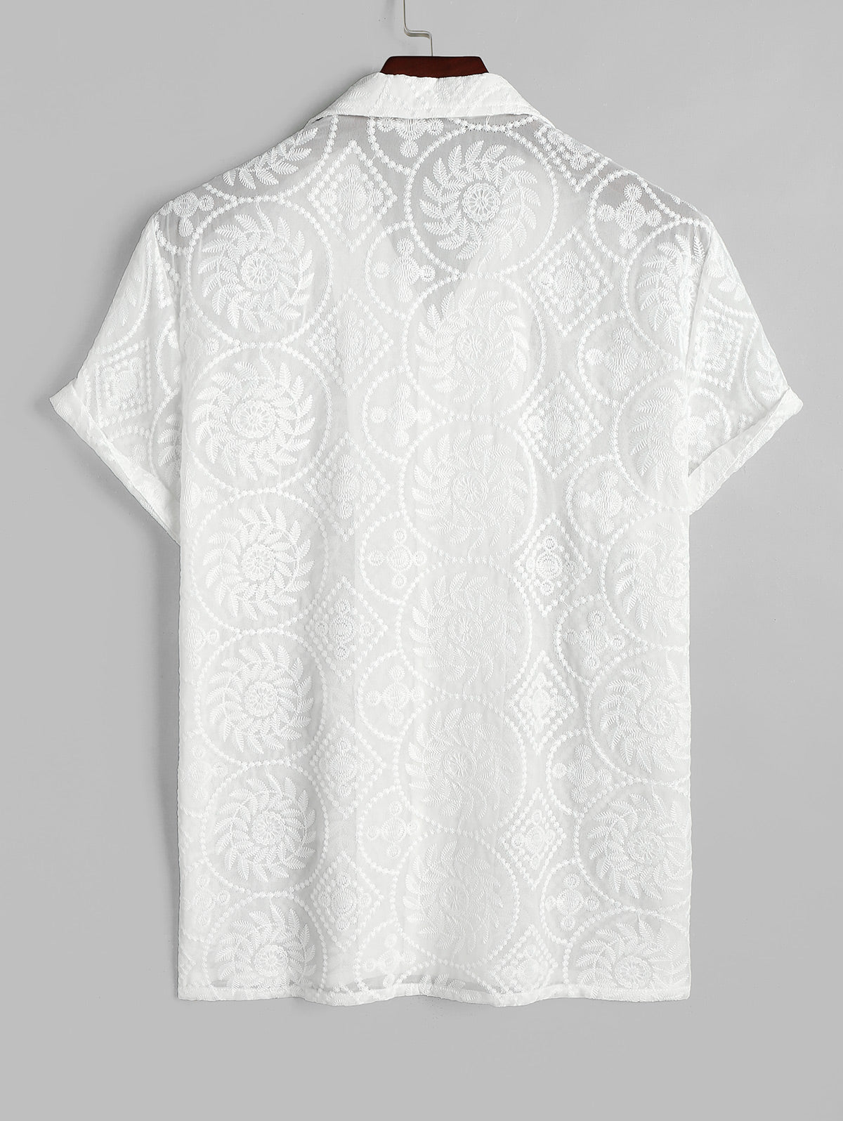 Mens See-through Sheer Openwork Flower Jacquard Shirt