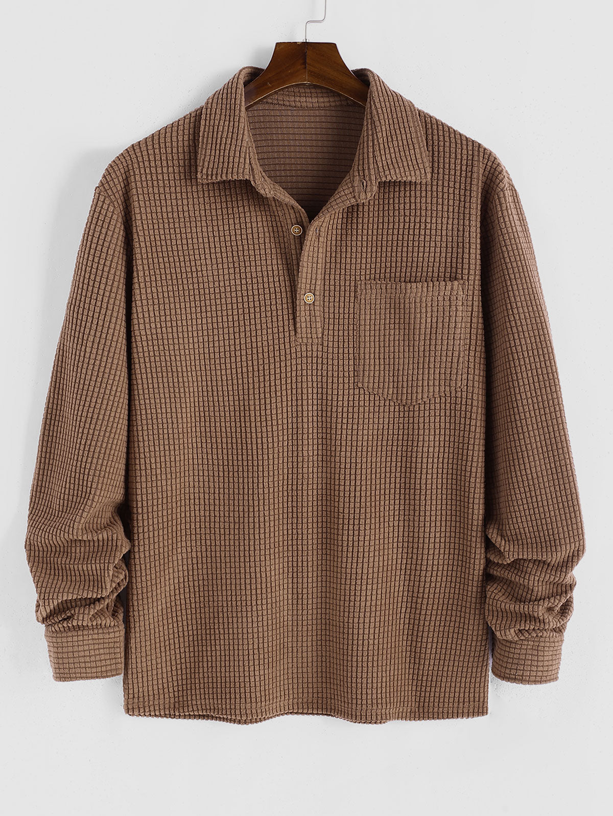 Mens Half Button Corduroy Long Sleeves Shirt