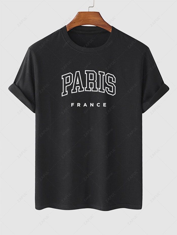 Men's PARIS FRANCE Letter Graphic Printed Short Sleeves T-shirt