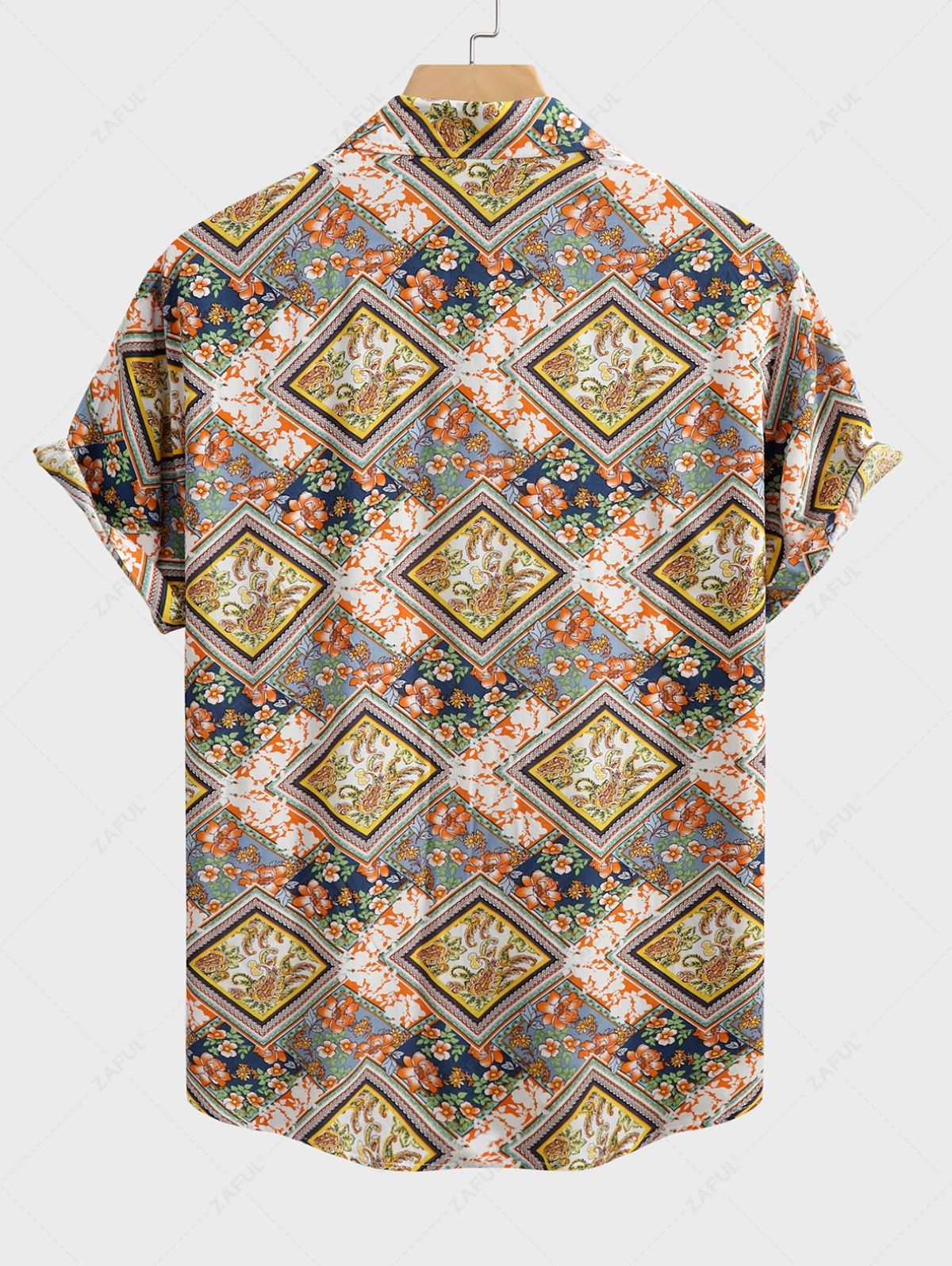 Men's Ethnic Paisley Floral Print Button Up Short Sleeves Vacation Shirt