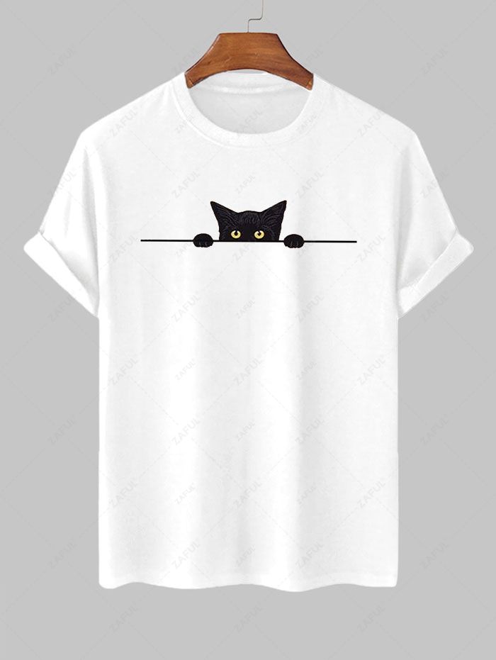 Men's Cartoon Cat Graphic Printed Short Sleeves T-shirt