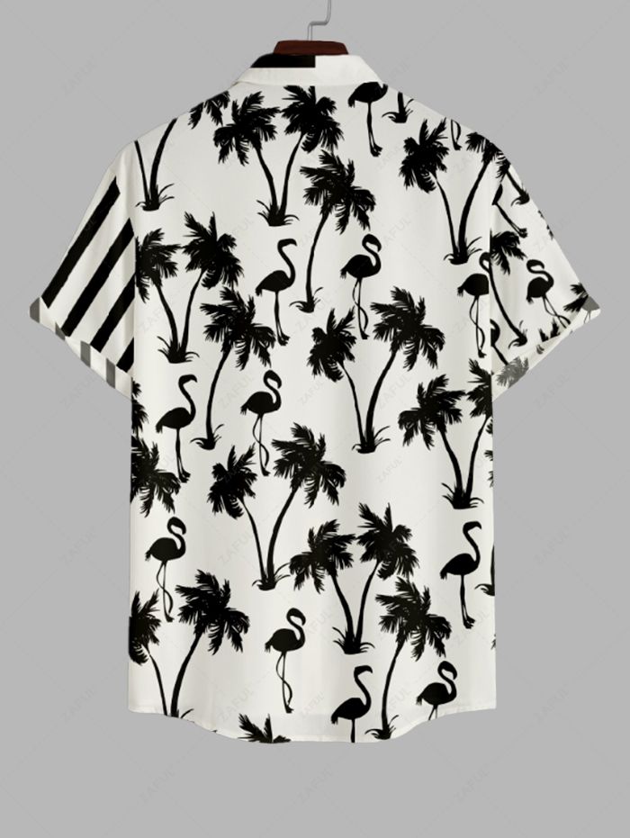 Men's Palm Tree Flaminggo Printed Vertical Stripes Vacation Casual Short Sleeves Shirt