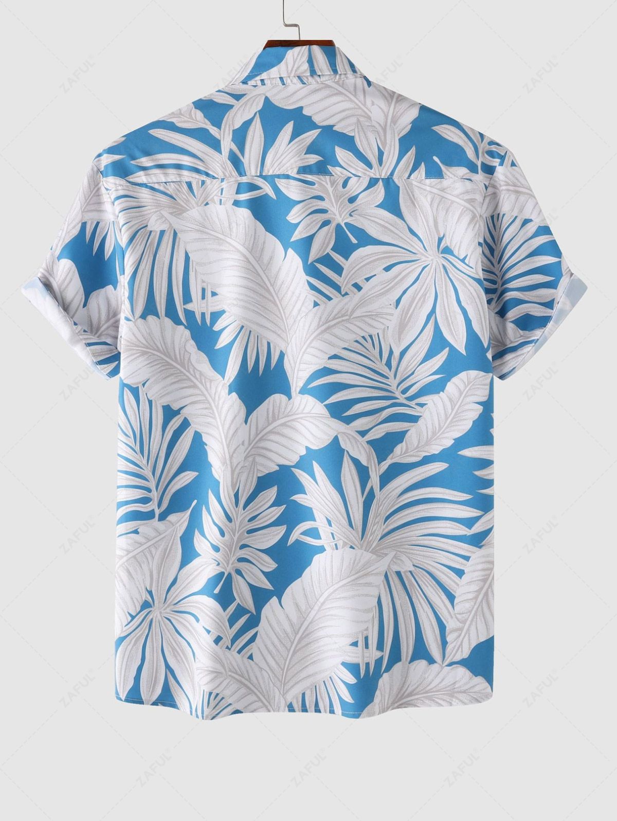 Men's Leaves Print Button Up Short Sleeves Vacation Casual Shirt