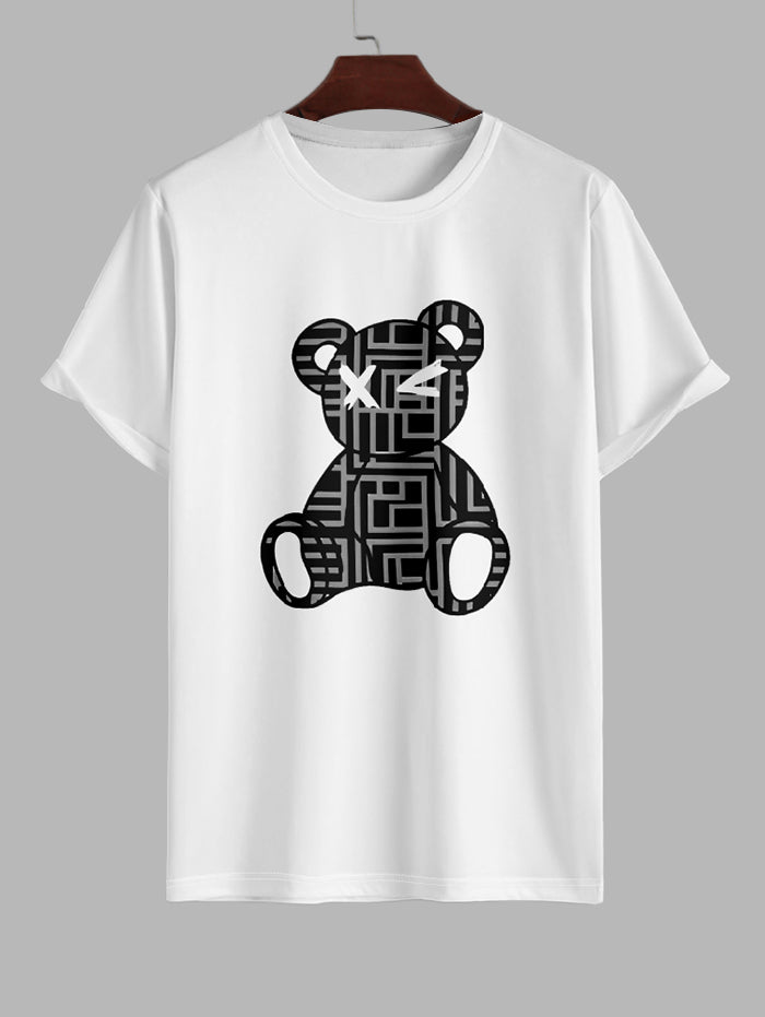 Men's Geometric Cross Bear Printed Short Sleeves T-shirt