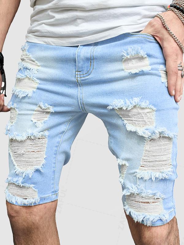 Men's Zipper Fly Frayed Distressed Denim Jean Shorts