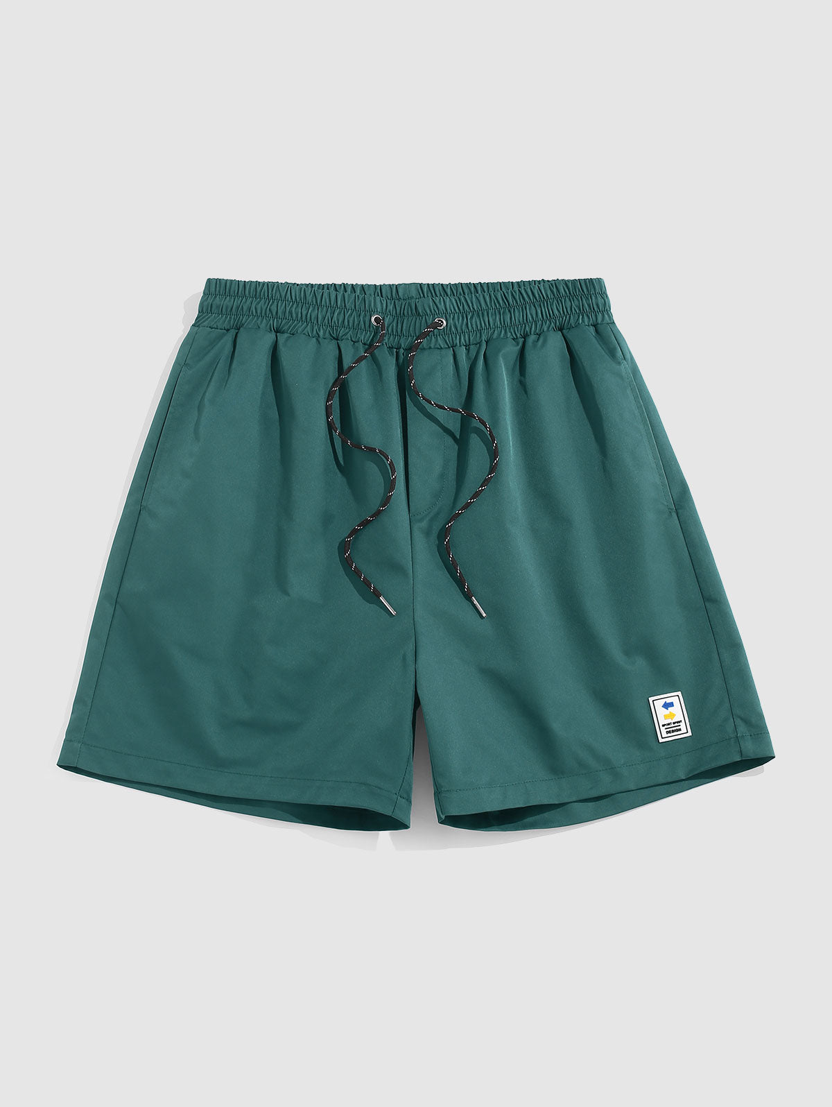 Mens Label Design Solid Color Drawstring Shorts