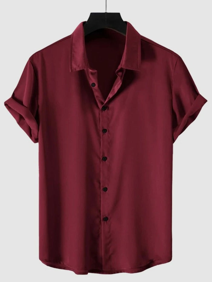 Mens Solid Color Satin Casual Shirt