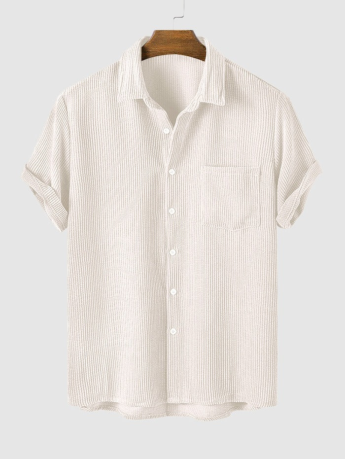 Mens Corduroy Solid Color Casual Shirt