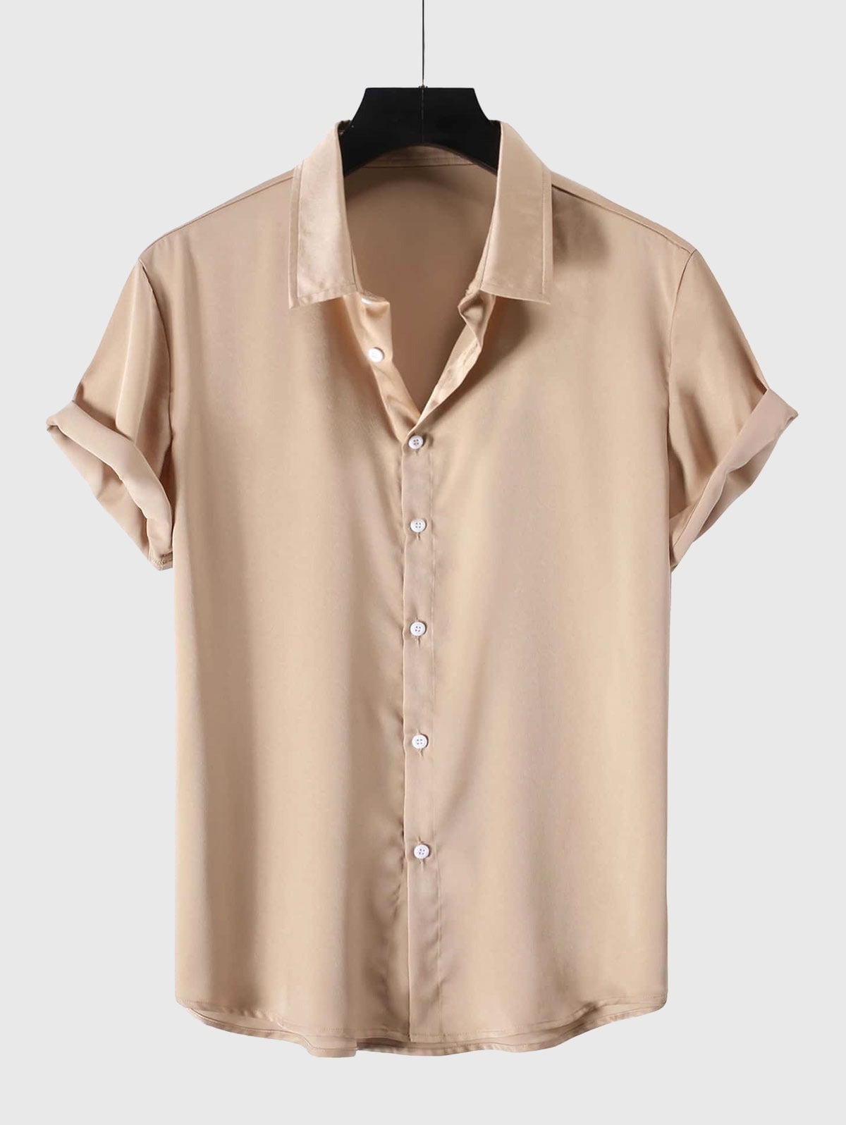 Mens Solid Color Satin Casual Shirt