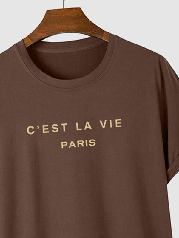 Mens C'EST LA VIE Letter Printed Casual T-shirt