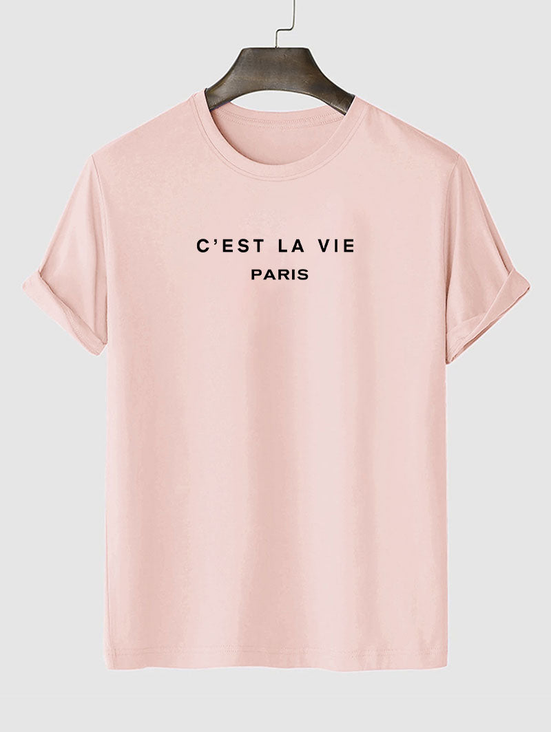 Mens C'EST LA VIE Letter Printed Casual T-shirt