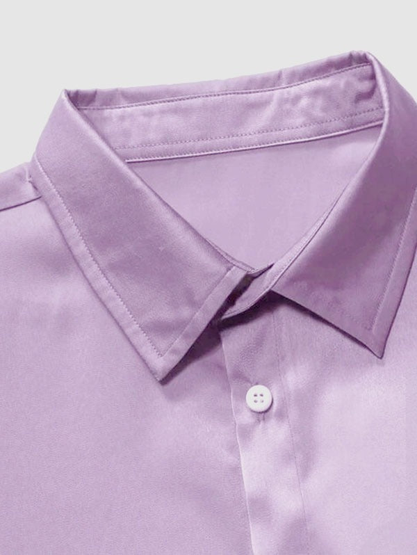 Mens Solid Color Satin Casual Shirt