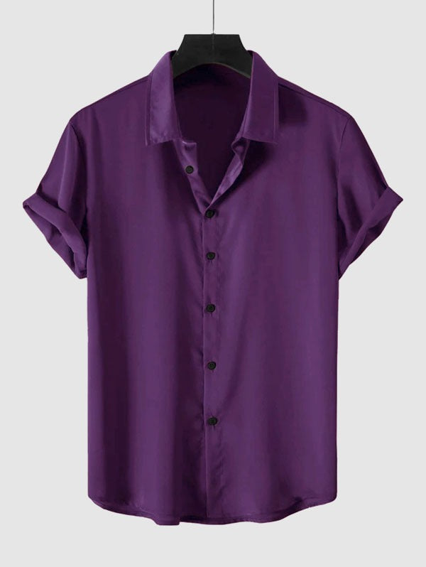 Mens Solid Color Satin Casual Shirt