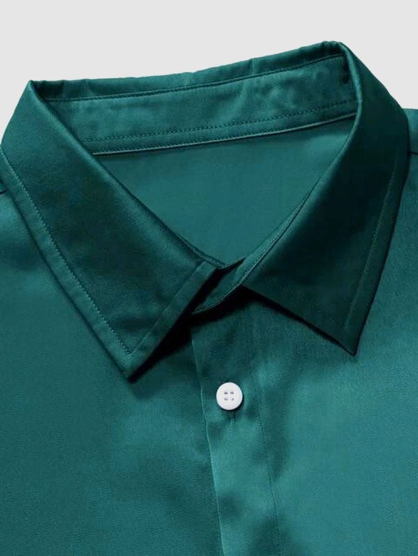 Mens Solid Color Satin Casual Shirt