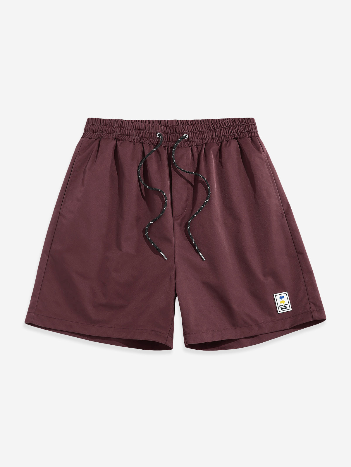 Mens Label Design Solid Color Drawstring Shorts