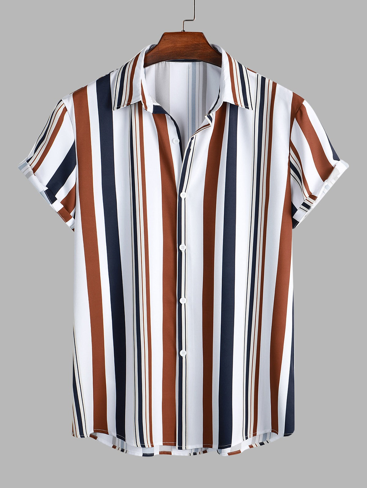 Mens Vertical Mixed Stripes Button Up Casual Shirt