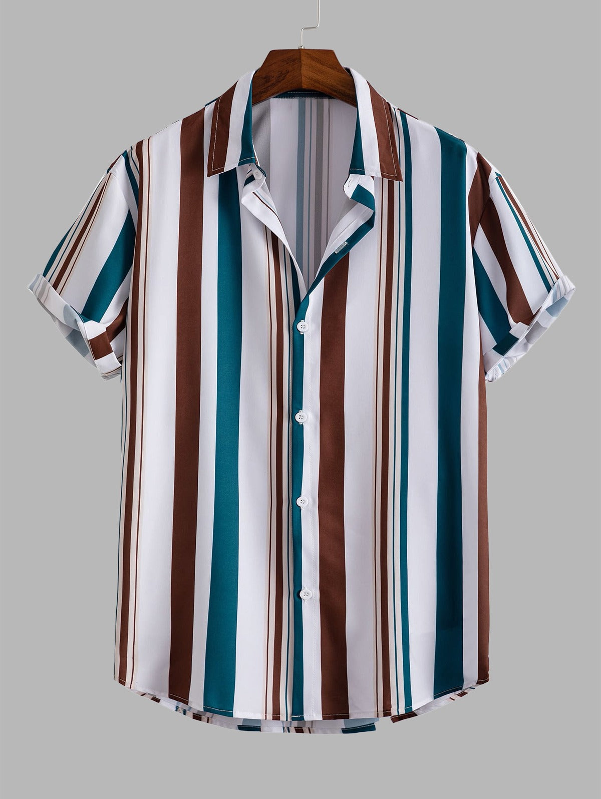 Mens Vertical Mixed Stripes Button Up Casual Shirt