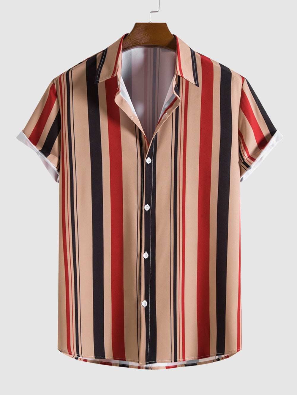 Mens Vertical Mixed Stripes Button Up Casual Shirt