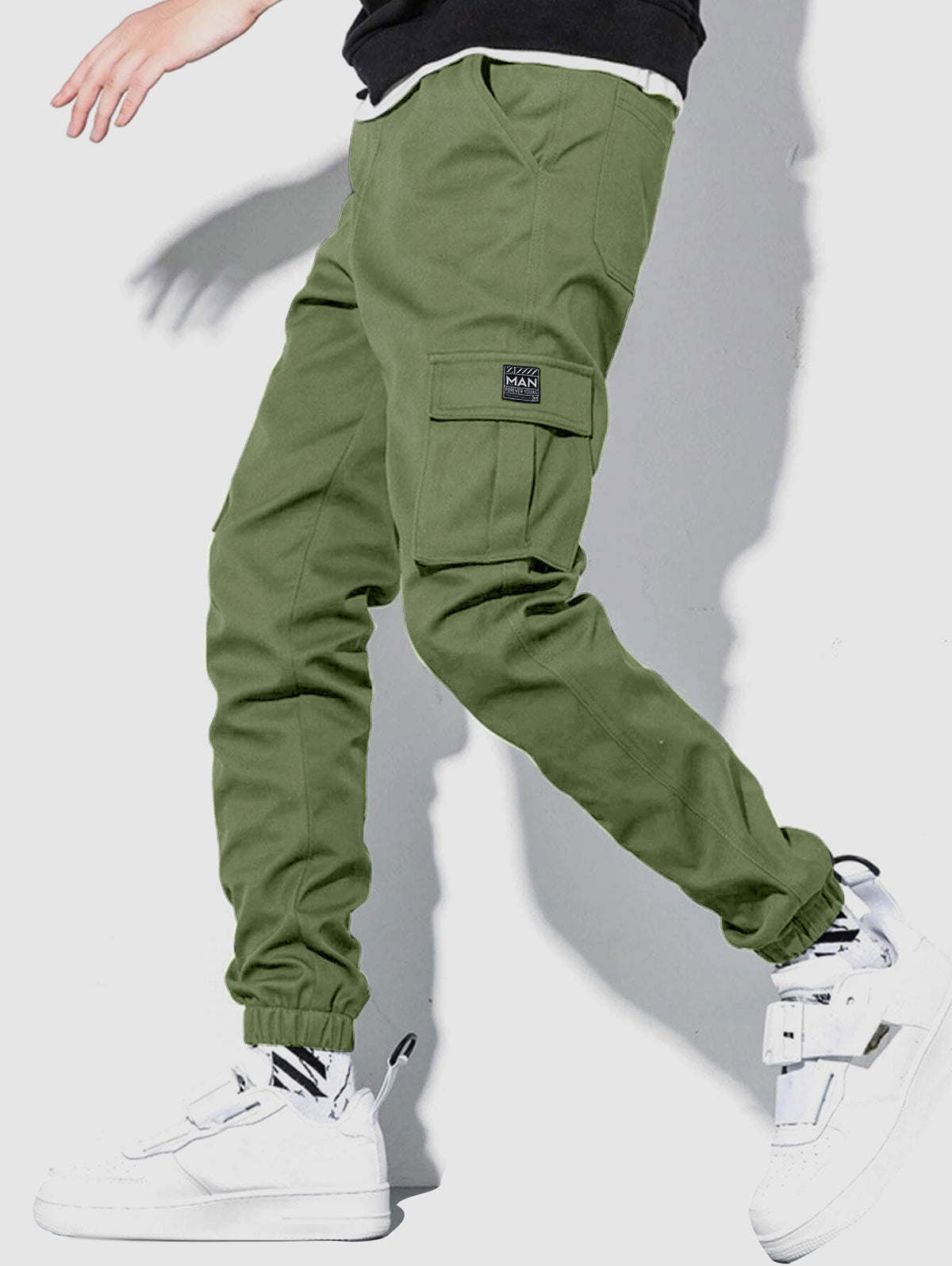 Mens Solid Color Drawstring Streetwear Cargo Pants