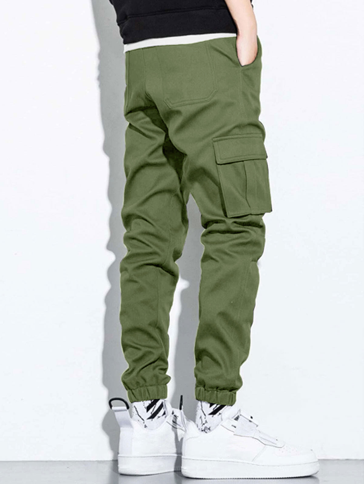 Mens Solid Color Drawstring Streetwear Cargo Pants