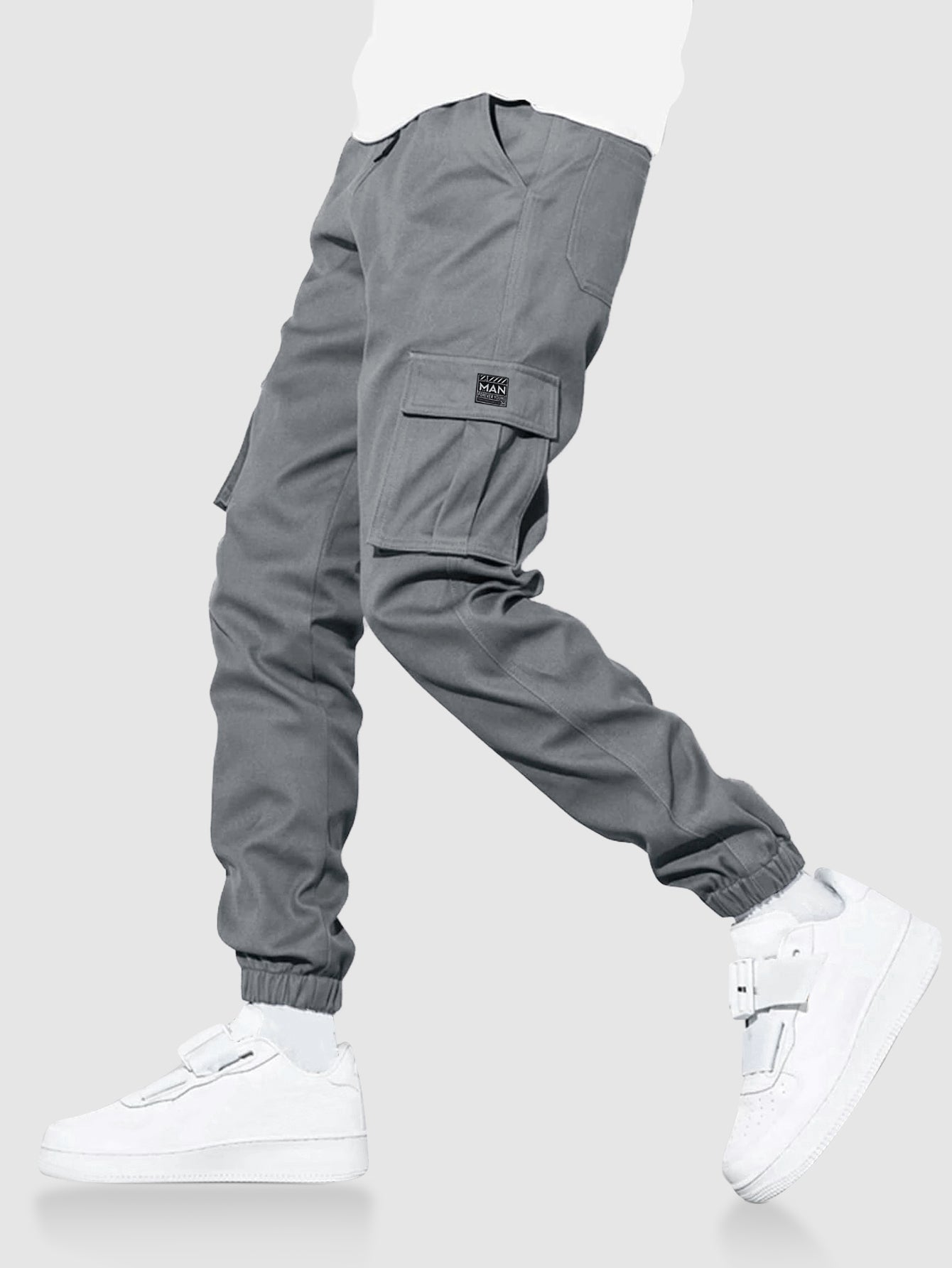 Mens Solid Color Drawstring Streetwear Cargo Pants